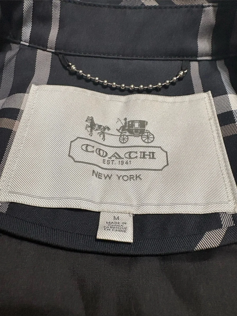 Coach trench coat tattersall plaid wind rain jacket, Medium